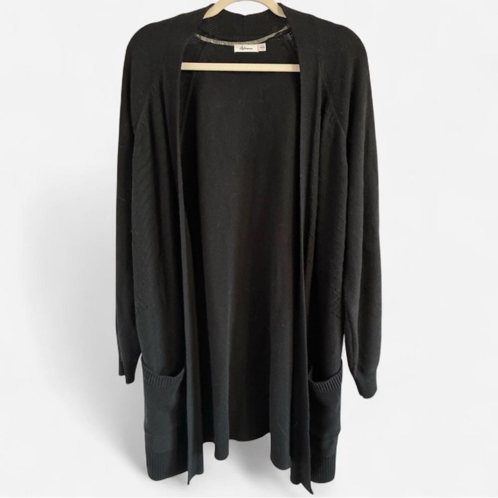 Reitmans Black Open Front Long Cardigan with Pockets